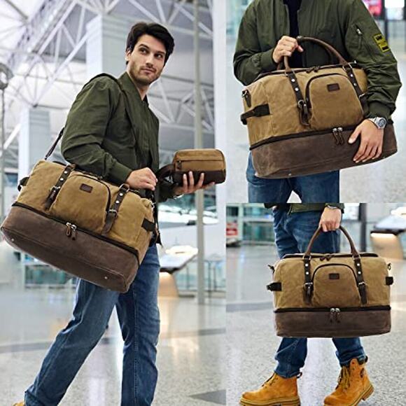 Weekender Bag with Shoe Compartment Large Overnight Bag for Men (Brown) - Picture 9 of 9